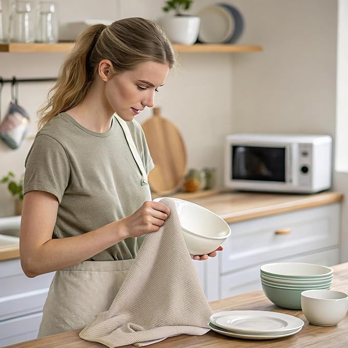 Mordimy Premium Large Cotton Kitchen Towels (18"x 28", 3 Pack), Khaki | 100% Ring Spun Cotton, Super Absorbent, 380 GSM, Flat & Terry, Soft, Hanging Loop Dish Towels