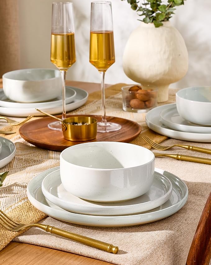 Famiware Milkyway 12-Piece Stoneware Dinnerware Set, White | Plates and Bowls for 4, Dishes Set for Everyday & Formal Use, Microwave & Dishwasher Safe, Chip & Scratch Resistant