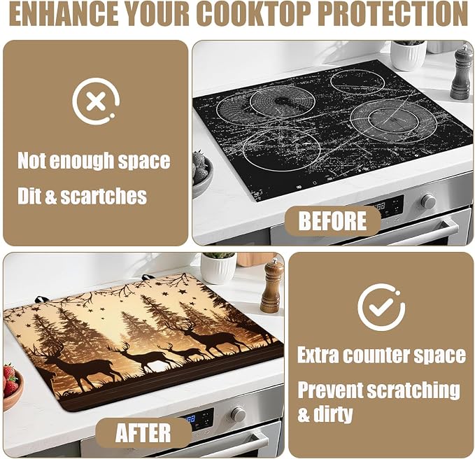 Forest Deer Stove Top Covers for Electric Stove, Wild Animals Electric Gas Stove Pad Heat Resistant Range Cooktop Protector for Home Decor Kitchen 28"x20"