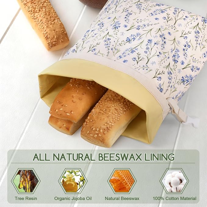 2 Pack Beeswax Bread Bags for Homemade Bread, Sourdough Storage XL 17"x13" | Reusable Bees Wax Bread Bag & Keeper, Natural Canvas with Premium Box for Home Baking, Freezer Storage & Outdoor Use