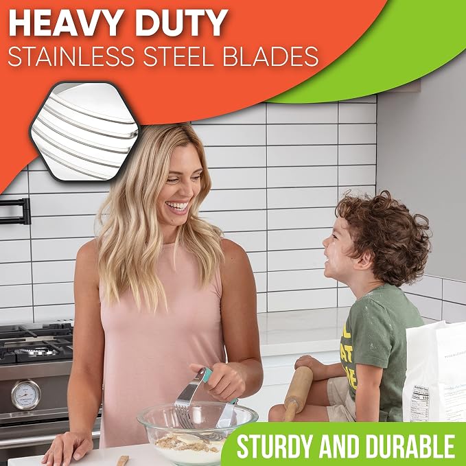 Spring Chef Large Dough Blender For Baking - Durable Pastry Blender - Mint | Heavy Duty Dough Mixer Hand Tool w/ Stainless Steel Blades, Professional Pastry Cutter Tool for Easy Mixing, Dishwasher Safe