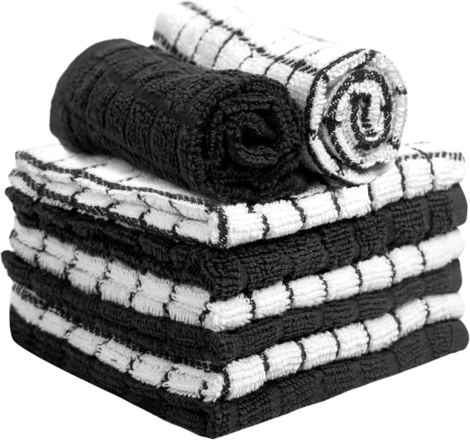Bumble Dish Cloths (6-Pack), 100% Cotton Kitchen Towels, 12"x12" - Black | 405 GSM | Soft, Highly Absorbent & Durable Dish Towels for Kitchen