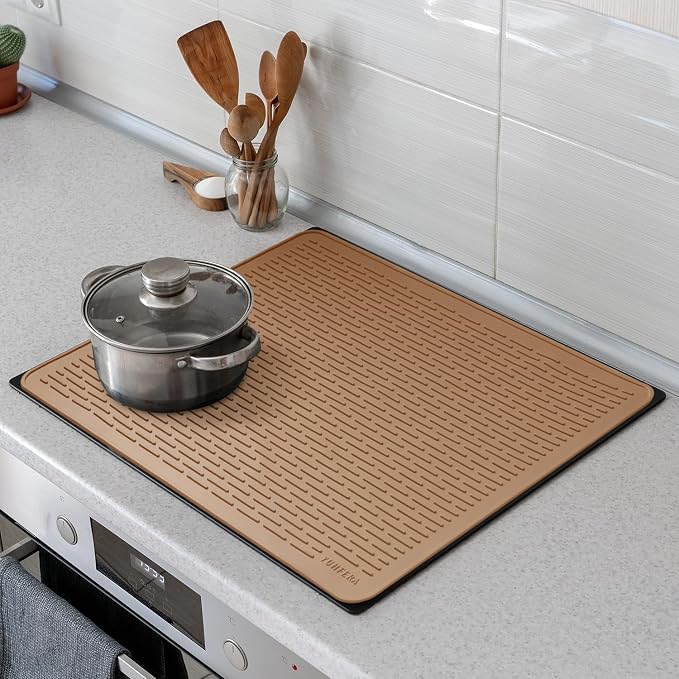 YUHFERA Stove Top Cover for Electric Stove - Silicone Stove Mat for Glass Top, Glass Cooktop Protector, XL Dish Drying Mats For Kitchen,Oven Covers for Electric Stove (Caramel,28 x 20)