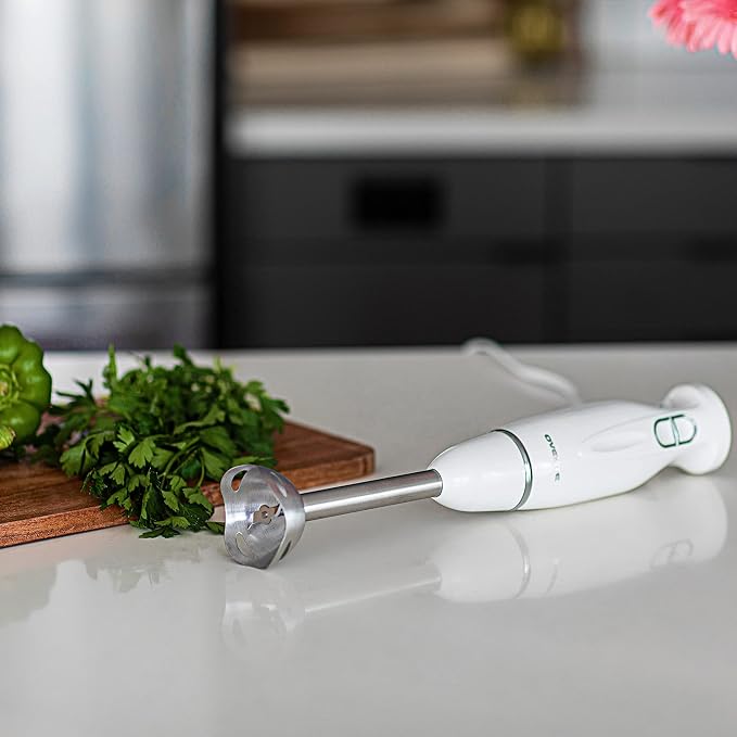 OVENTE Electric Corded Hand Blender, 300W with 2 Mixing Speeds White HS560W | Handheld Immersion Stick Mixer with Stainless Steel Blades for Smoothies, Purees & Baby Food