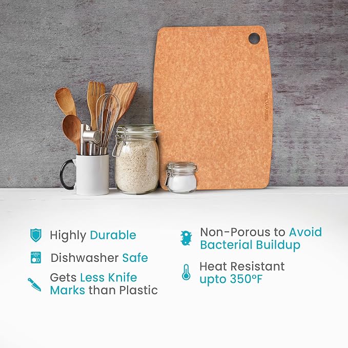 Wood Cutting Board for Kitchen - Dishwasher Safe Composite Chopping Board | Lightweight Wood Fiber, Heat Resistant to 350F, Knife Friendly, Non Slip, BPA Free Board for Meat, Bread, Vegetable and Fruit