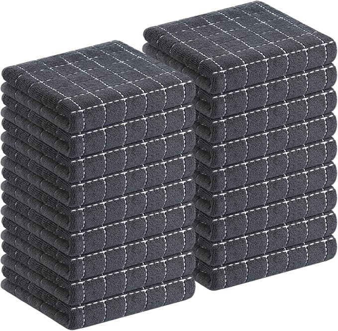 Homaxy 100% Cotton Terry Kitchen Towels, 18 Pack, Dark Grey | Ultra Soft and Absorbent Dish Towels for Kitchen, Suitable for Drying and Washing Dishes