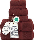 Chakir Turkish Linens 6 Piece Towels Set, 100% Cotton Luxury Turkish Towels for Bathroom, Soft Absorbent Bath Towel Set with 2 Bath Towels 2 Hand Towels 2 Washcloths, Cranberry