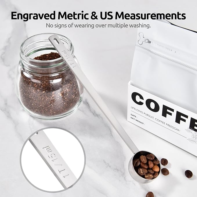U-Taste Coffee Scoop 1 Tablespoon: 18/8 Stainless Steel Measuring Scooper for Ground Coffee, Bean, Powder, Espresso, 6.9in Long Handle Metal Meaure Spoon for Canister, Jar (1Tbsp/15ml, Silver) | 18/8 Stainless Steel Tablespoon Scoop, Long Metal Coffee ...