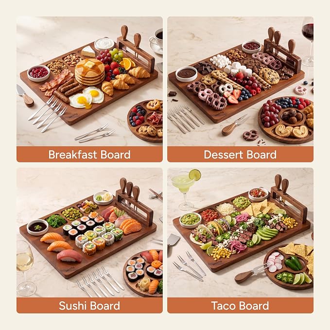 SMIRLY Charcuterie Board Set with Serving Accessories, Large Walnut | Housewarming, Wedding, Bridal Shower and Birthday Gift for Women, Ideal for Serving Cheese, Snacks and Appetizers