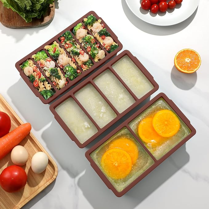 3-Pack Silicone Freezer Trays with Lid, Soup Freezer Container Molds | 2 Large 2-Cup, 4 Medium 1-Cup, 6 Small 1/2-Cup, BPA Free, Ice Cube Tray for Soup, Stews, Sauces, Meal Prep, Broth, Leftovers