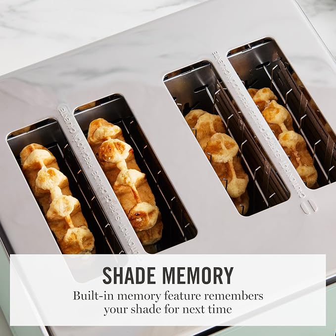 Martha Stewart 4-Slice Toaster, 3 Presets & 10 Shade Settings, Honeydew | Gluten-Free, Bagels, Extra-Wide Self Centering Slots, Waffles & Artisan Bread, Shade Memory, Cord Wrap & Removable Crumb Tray