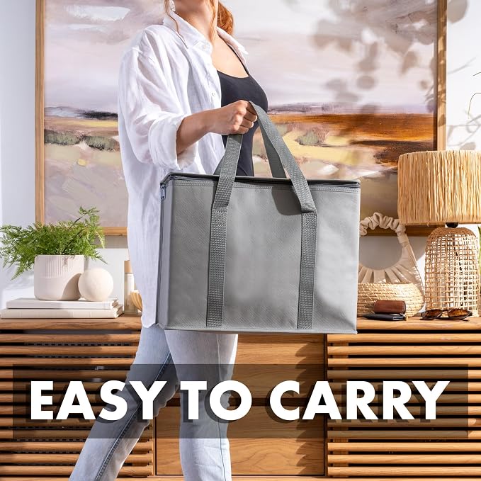 Carrywell (Not Made In China) Insulated Reusable Grocery Bags, Catering and Delivery Bag For Hot and Cold Food, Collapsible Thermal Tote For Doordash