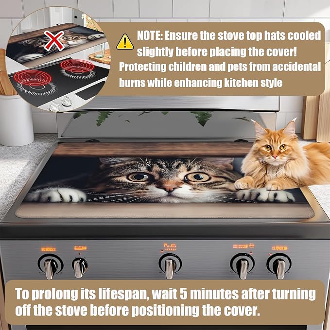Cute Cat Stove Top Covers for Electric Stove, Electric Gas Stove Pad Heat Resistant Range Cooktop Protector for Home Decor Kitchen 28"x20"