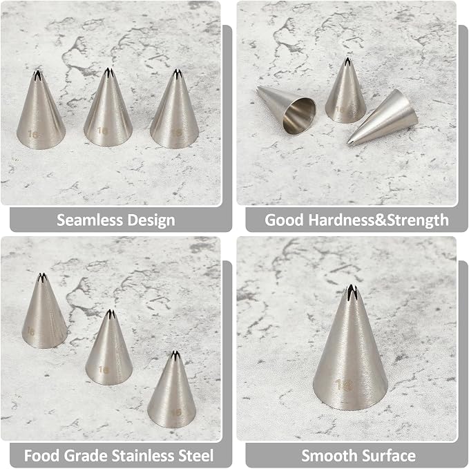 3 Pieces Cake Decrorating Tip #16, Cake Piping Tips Open Star Icing Pipings Tip Seamless Icing Tips Stainless Steel Cupcake Piping Tipes for Frosting Macarons Dessert Cakes Decorations