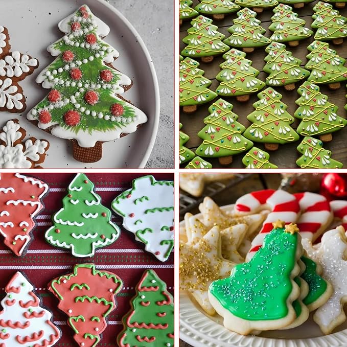 Christmas Tree Cookie Cutters 3PCS, Stainless Steel Christmas Cookie Cutter Tools with Red Environmental PVC, Christmas tree Shape Moulds Set for Baking