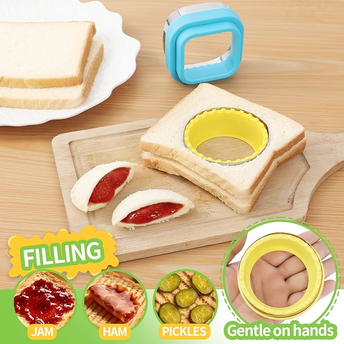 BakingWorld Sandwich Cutter and Sealer,Set of 4 Bread Sandwich Decruster Pancake Maker DIY Cookie Cutters for Kids Bento Box,Round Heart Star Square Shapes Sandwich Decruster Press Mold