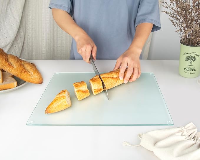 Glass Cutting Board 16"x12": Tempered Glass Kitchen Counter Protector - Durable- Scratch-Resistant, Heat-Proof - Design 6 - Woven Textured Design