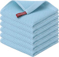 Kitinjoy 100% Cotton Waffle 6-Pack Kitchen Towels, 12" x 12", Sky Blue | Ultra Absorbent, Super Soft, lightweight, Quick Drying Dish Rags for Washing Dishes