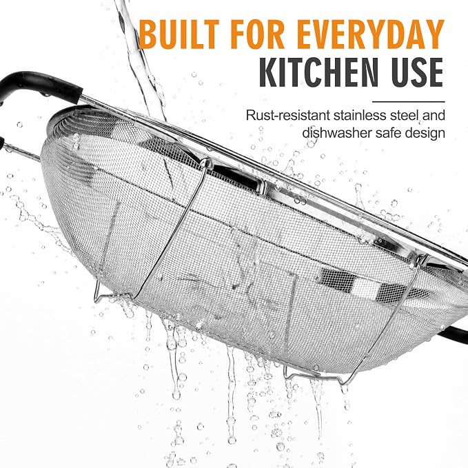 Palksky Over the Sink Colander, Stainless Steel Fine Mesh, 6 Quart 2 Pack | Expandable handles fit most sinks; fine mesh drains pasta, rice & produce