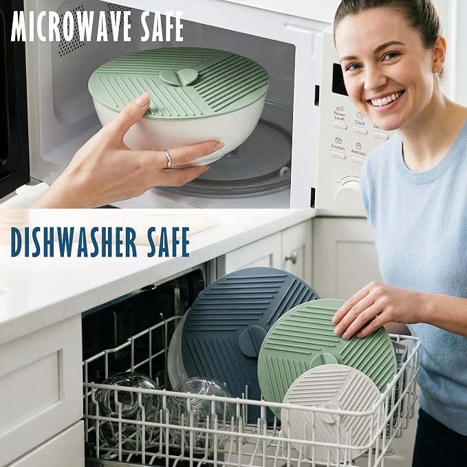 Microwave Splatter Cover, Silicone Lids for Bowls for Kitchen, 3Pcs 6/8/10" | Heat Safe, Reusable, Non-Slip | Trivet Mats, Potholders, Hot Dishers, Jar Opener, Pot Spoon Holder | BPA-Free Dishwasher Safe
