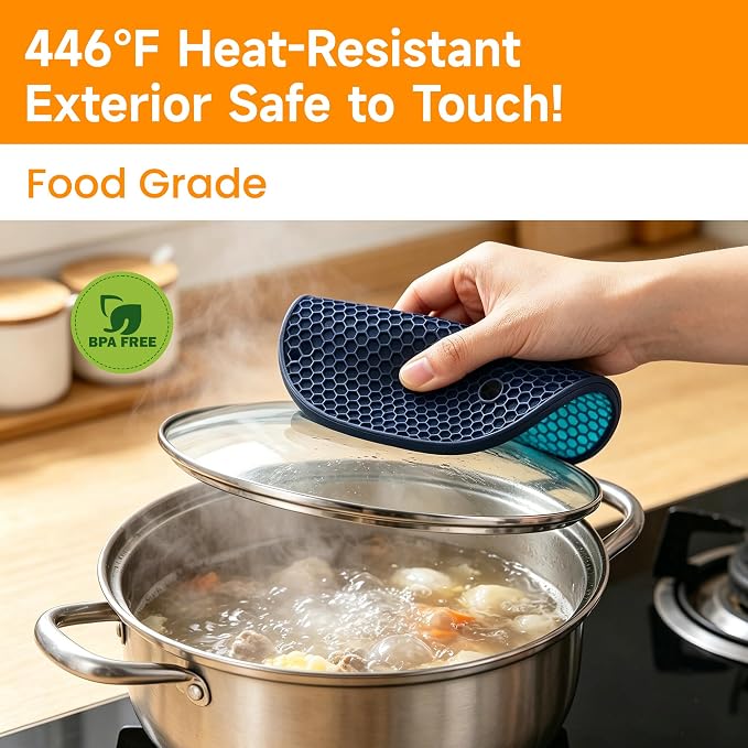 Silicone Trivets for Hot Dishes, 4-Pack Hot Pads for Kitchen Countertop Protector, Non-Slip Heat Resistant Mat for Hot Pots and Pans Food Grade Silicone Grey & Navy Blue