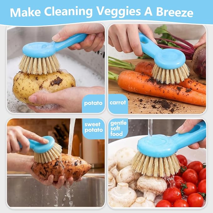 2PCS Vegetable Scrubber Brush, Standing Handle Nylon Bristles for Veggies