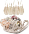 5 pack Cotton String Shopping Bags Reusable Washable Grocery Mesh Bags Organizer for Grocery Shopping Produce Net Bags with Longhandle for Fruit Vegetable Storage