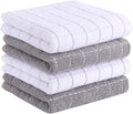 Homaxy 100% Cotton Terry Kitchen Towels, 4 Pack, White and Light Grey | Ultra Soft and Absorbent Dish Towels for Kitchen, Suitable for Drying and Washing Dishes