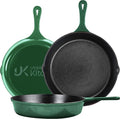 Utopia Kitchen Cast Iron Skillet Set 3 Piece 6 8 10 Inch PFAS-Free Green | Chef Pan, Even Heat Distribution, Stovetop, Campfire and Grill Safe, Large Skillet Set, Indoor Outdoor Use