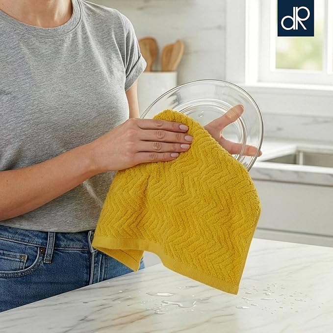 100% Cotton Kitchen Towels 15x25 in, Mustard Set (Pack of 4)