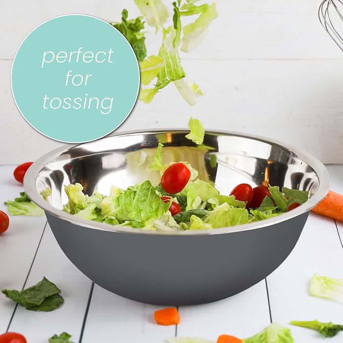WHYSKO Stainless Steel Mixing Bowls Set, 5-Piece Meal Prep & Food Storage | .75, 1.5, 3, 4 & 5 Quart Metal Mixing Bowls Set for Prep, Serving, Baking & Food Storage, Ecofriendly, Dishwasher Safe, Grey