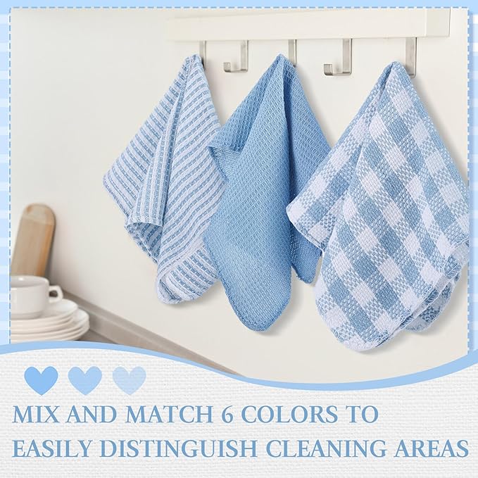 Patelai 12 Kitchen Dish Rags,Blue,13.8'' X 13.8'' | Cotton Dishcloths Washing Dishes, Absorbent Reusable Towels for Scrubbing Countertops Glass, Quick Dry Home Cleaning