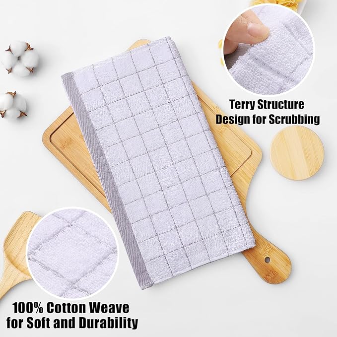 Homaxy 100% Cotton Terry Kitchen Dish Cloths, 12 Pack, Multiple Color | Ultra Soft and Absorbent, Suitable for Drying and Washing Dishes