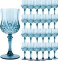 24Pack Plastic Wine Glasses, 7oz Vintage Goblets for Wedding | Unbreakable Crystal Style Reusable Stemware, Elegant Dusty Blue Drinking Glass for Party Anniversary & Holiday Celebration