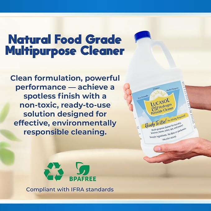 Lucasol Food Grade Hydrogen Peroxide 3% Ready to Use Multi-use Cleaner | Odor-Free Bleach Alternative Stain Remover Surface Cleaner Fruit and Vegetable Cleaner