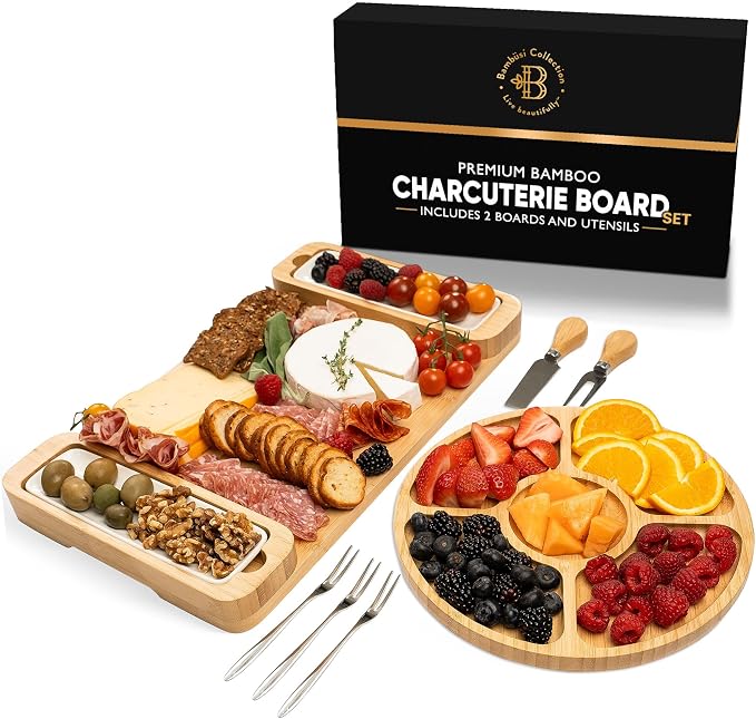 Charcuterie Boards Set, Bamboo Cheese Tray with Serving Accessories | Meat Cheese Platter, Movie Nights, Family Gatherings, BBQ Picnic Essentials, Dinner Party Hosting Appetizer, Wine Nights