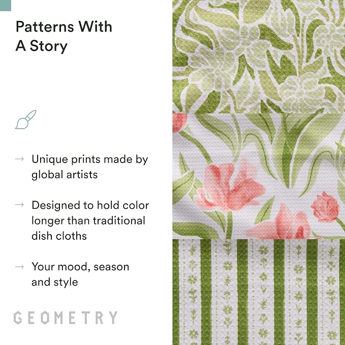 GEOMETRY Kitchen Dish Cloths - Spring & Summer Collection - Premium Dishcloths with Geoweave - Absorbent & Fast Drying Kitchen Towels - Green Goddess, 10" x 10" - 3-Pieces
