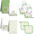 8 Pcs Tulip Floral Spring Style Kitchen Towels Oven Mitts Pot Holders Sets 4 Dish Towels 2 Absorbent Square Potholders 2 Heat Resistant Glove for Cooking Baking Home Mother’s Day Gifting ﻿