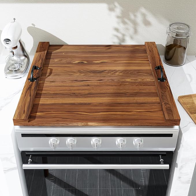 Noodle Board Stove Cover 29.5x22" with Handle Wooden Stove Top Cover Board for Electric Gas Stove Burner, Glass Range Stovetop Cover
