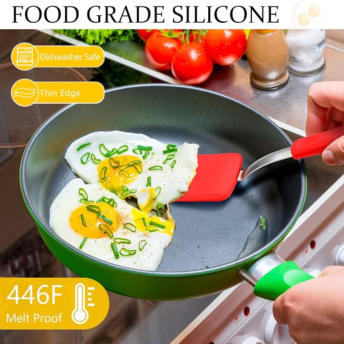 Silicone Cookie Spatula Turner 2 Pack Mini Brownie Spatula Flexible Kitchen Small Silicone Turner for Nonstick Cookware Heat Resistant No Scratch Flipper for Egg(Solid Flat,Black, Red)