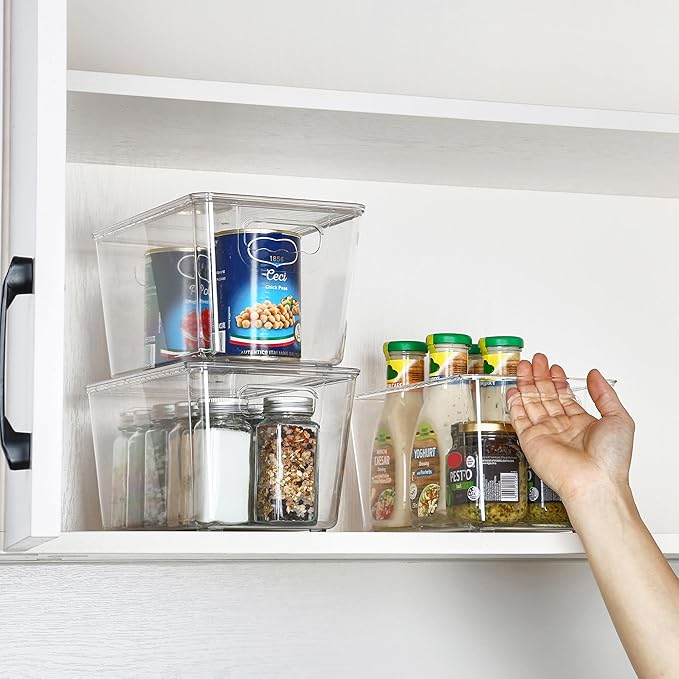 Vtopmart 12 Pack Clear Stackable Storage Bins with Lids, Medium | BPA-free Plastic, Organize Vertically, For Pantry Kitchen Fridge Cabinet Closet Bathroom, Built to Last, Easy to Move