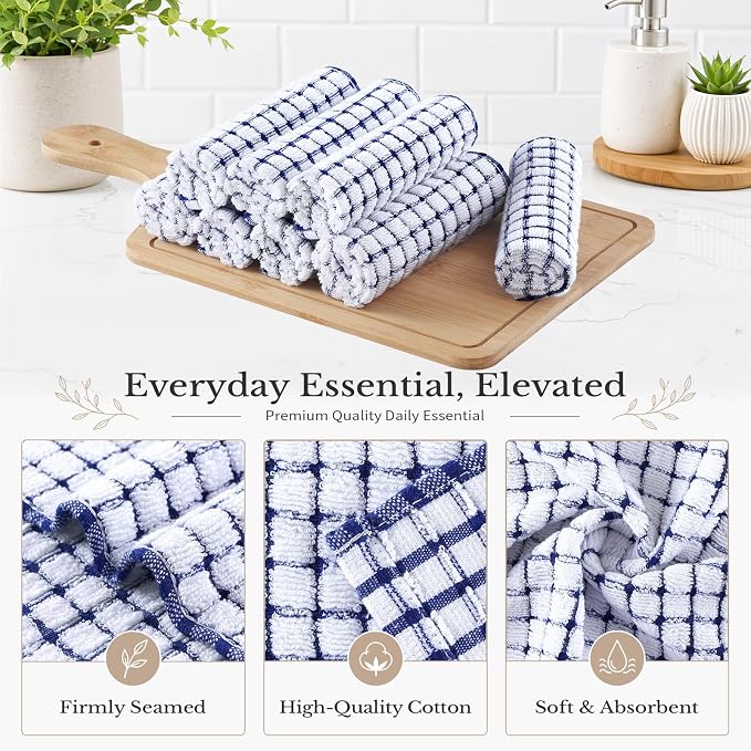 Homaxy 8 Pack Terry Kitchen Dish Cloths, 12"x12", Blue | Super Soft and Absorbent Dish Rags, Quick Drying Reusable Dish Towels for Washing Dishes