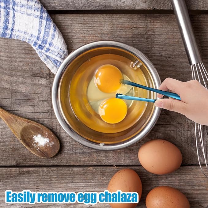 2pcs Egg Chalaza Membrane Removal Tool, Stainless Steel Toothed Egg Chalaza Remover Eggshell Fragment Remover Kitchen Tongs for Cooking Bakers Chefs (Black, Blue)