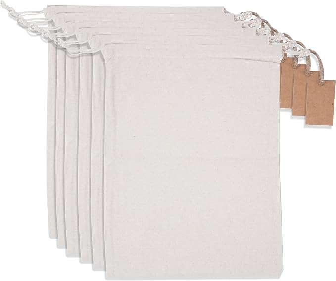 Marubhumi Cotton Storage Bags with Drawstrings X-Large 14x17 Multipurpose 6 Pcs Muslin Bulk Flour Sack Bags Food Produce Natural Potato Onion Bag