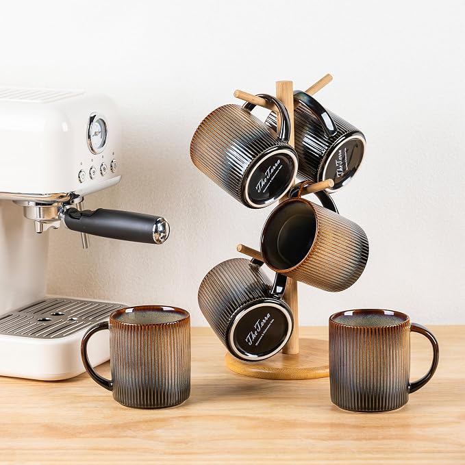 theterra Ceramic Coffee Mugs Set of 6, 14.2 oz Coffee Cups with Handle | Handmade, Suitable for Latte, Tea, Milk, Beer & Hot Cocoa, Cocoa Mocha