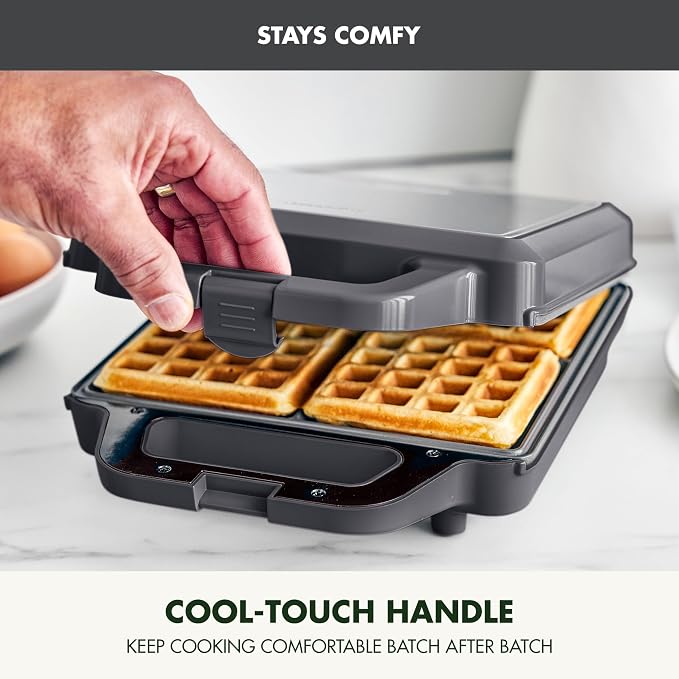 GreenPan Advanced Waffle Maker, 4-Square Belgian & Classic Waffle Maker, PFAS-Free Ceramic Nonstick, Dishwasher Safe Plate, Cool-Touch Handle, Overheat Protection, Easy Clean, Graphite