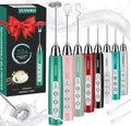 YUSWKO Handheld Milk Frother Wand for Coffee, Rechargeable Electric Whisk with 3 Heads 3 Speeds Drink Mixer Coffee Frother For Latte, Cappuccino, Hot Chocolate, Egg, Green