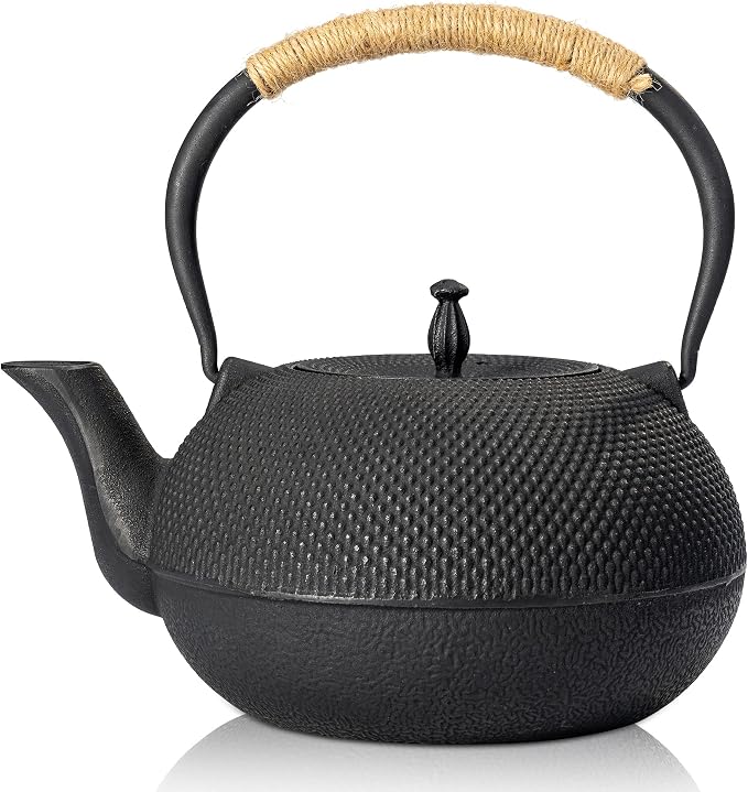 suyika Japanese Tetsubin Tea Kettle Cast Iron Teapot with Stainless Steel Infuser 60 oz/1800 ml | Stainless Steel Infuser for Stovetop Safe Coated with Enameled Interior