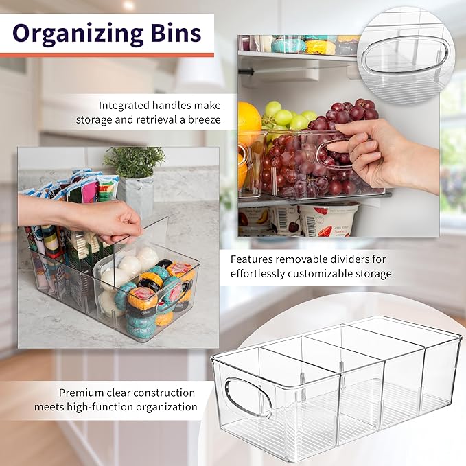 ClearSpace Pantry Organizers and Storage and Cabinet Organizer, 4 Pack | Storage bin with divider for organizing pantry items, food containers, kitchen essentials, and refrigerator storage