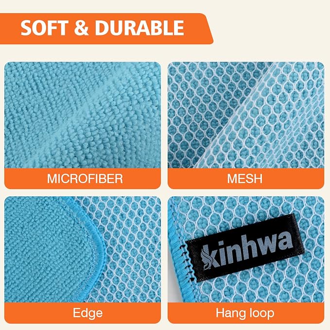Dish Cloths for Washing Dishes with Scrub Side, Microfiber Dish Rags | Dual-sided microfiber dish cloths with scrubber for stuck-on food, quick dry kitchen washcloths 9 Pack, 12" x 12 Inch Blue